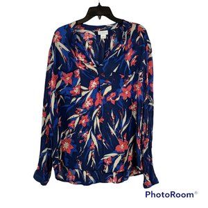 Liz Claiborne Blue Floral Long Sleeve Blouse Size XL
